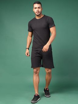 RIGO - Mens Black Waffle Knit Co-Ord (Set of 2)