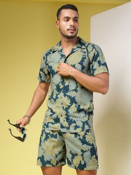 RIGO - Mens Teal Leaf Print Co-Ord (Set of 2)