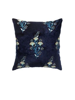 Nisrag Home - Navy Blue Floral Embroidered Square Cushion Cover (16x16 Inches)