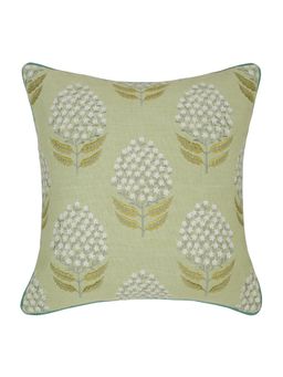 Nisrag Home - Green Floral Printed Square Cushion Cover (16x16 Inches)