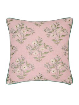 Nisrag Home - Pink Floral Printed Cotton Square Cushion Cover (16x16 Inches)
