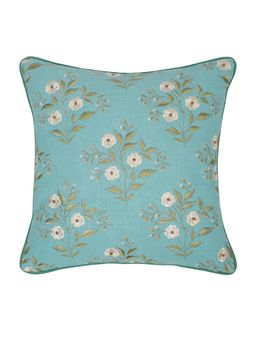 Nisrag Home - Blue Floral Printed Cotton Square Cushion Cover (16x16 Inches)