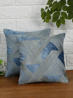 Nisrag Home - Blue Stripes Velvet Square Cushion Cover (Pack Of 2) (16x16 Inches)