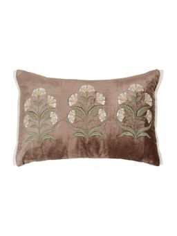 Nisrag Home - Beige Floral Velvet Durable Rectangle Cushion Cover (12 x 15 Inches)