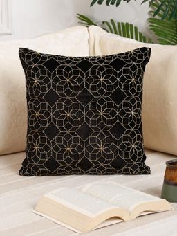 Nisrag Home - Black Abstract Velvet Square Cushion Cover (16x16 Inches)