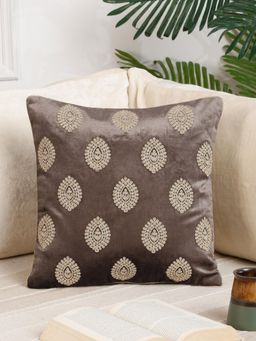 Nisrag Home - Brown Ethnic Velvet Square Cushion Cover (16x16 Inches)