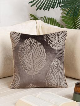 Nisrag Home - Grey Ethnic Velvet Square Cushion Cover (16x16 Inches)