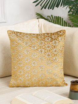 Nisrag Home - Gold Toned Embellished Velvet Square Cushion Cover (16x16 Inches)