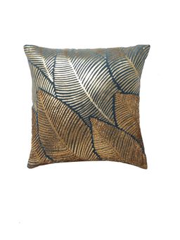 Nisrag Home - Blue Leaf Polyester Silk Durable Embellished Square Cushion Cover (16x16 Inches)