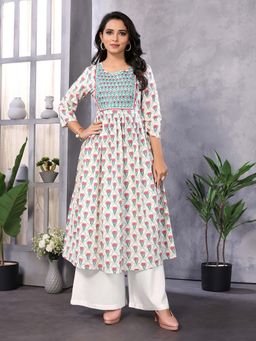 Rangita - Off White Floral Kurta