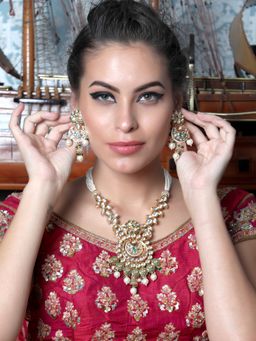 Odette - Gorgeous Green and Gold Traditional Long Necklace for Women (Set of 2)