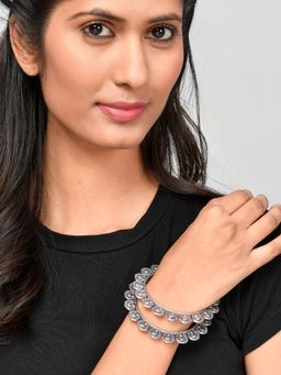 Silvermerc Designs - Silver Toned Contemporary Oxidised Bangles (Set of 2)