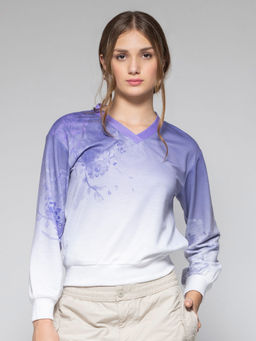 SHAYE - Women V-Neck Lavender Floral Print Full Sleeves Sweatshirt