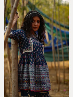 Juniper - Indigo Cambric Floral Print A-Line Tunic