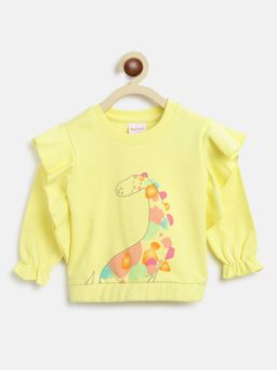 Nautinati - Girls Yellow Printed Pure Cotton Sweatshirt
