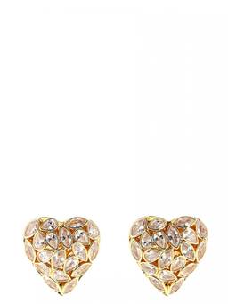 self-portrait - Golden Embellished Heart Earrings