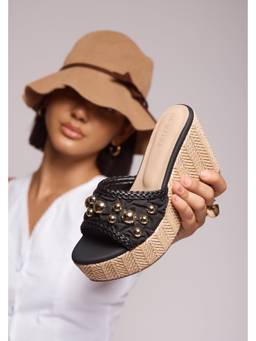 DA NAPPA - Black Velmora Studded Wedges
