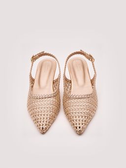 DA NAPPA - Gold Vyra Weave Kitten Heel Pumps