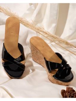 DA NAPPA - Black Twinora Cork Wedge Heels