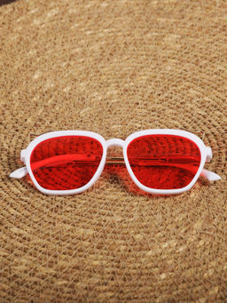 DukieKooky - Kids Red & White Square Shape Sunglasses