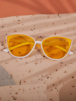 DukieKooky - Kids Yellow & White Cat Eye Shape Sunglasses