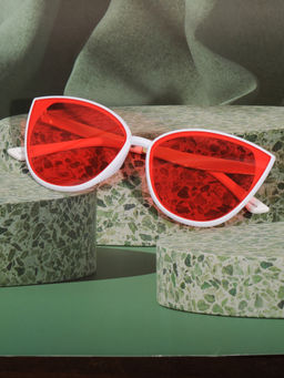 DukieKooky - Kids Red & White Cat Eye Shape Sunglasses
