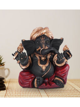 HomeTown - Fio Polyresin Sitting Ganesha Figurine in Black-Red Colour