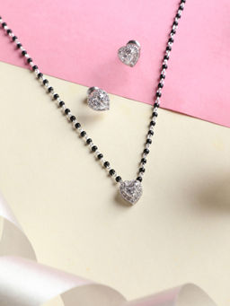 CLARA - 925 Silver Valentine Mangalsutra Tanmaniya Pendant Earring Chain Gift For Women (Set of 3)