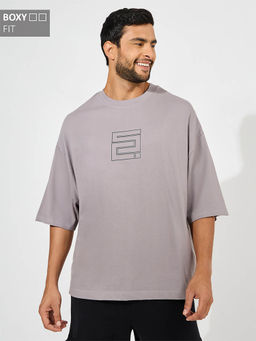 Styli - Men Grey Boxy Fit Compact T-Shirt