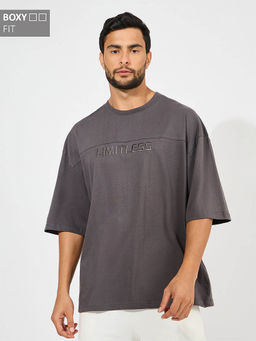 Styli - Men Grey Heavy Cotton Jersey Boxy Fit T-Shirt