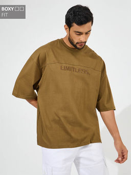 Styli - Men Olive Heavy Cotton Jersey Boxy Fit T-Shirt
