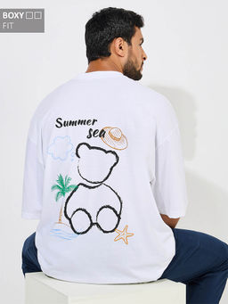 Styli - Men White Back Graphic Boxy Fit Streetwear T-Shirt