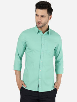 JadeBlue - Mens Cotton Solid Biscay Green Slim Fit Full Sleeve Casual Shirt