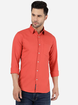 JadeBlue - Mens Cotton Solid Red Clay Slim Fit Full Sleeve Casual Shirt