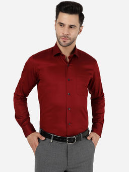 Metal - Men Solid Maroon Pure Cotton Slim Fit Formal Shirt