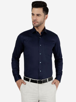 Metal - Men 100% Cotton Solid Blue Slim Fit Formal Shirt