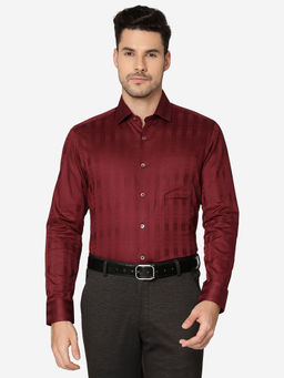 Greenfibre - Men Cotton Blend Solid Maroon Slim Fit Formal Shirt