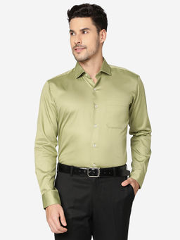 Metal - Mens Cotton Solid Green Slim Fit Full Sleeve Formal Shirt