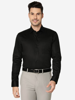 Metal - Mens Cotton Solid Black Slim Fit Full Sleeve Formal Shirt