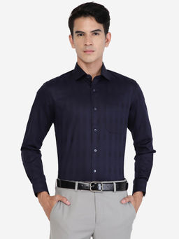 Greenfibre - Men Cotton Blend Solid Navy Blue Slim Fit Formal Shirt