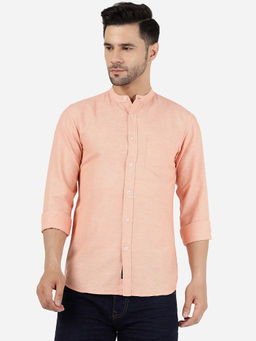 JadeBlue - Mens Cotton Solid Peach Slim Fit Full Sleeve Casual Shirt