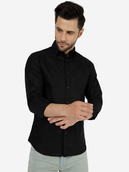 Greenfibre - Men Solid Black Pure Cotton Slim Fit Casual Shirt