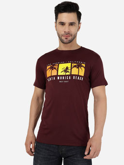 JadeBlue - Mens Cotton Printed Wine Slim Fit Half Sleeve T-Shirt