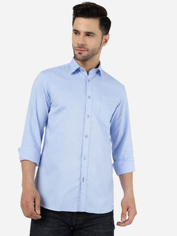 Greenfibre - Mens Cotton Solid Blue Regular Fit Full Sleeve Semi Casual Shirt