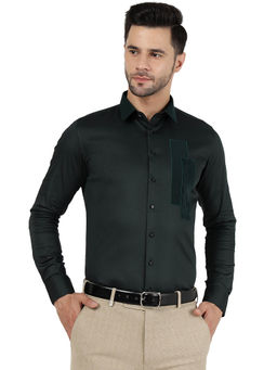 JB Studio - Men Cotton Solid Bottle Green Slim Fit Party Wear Shirt