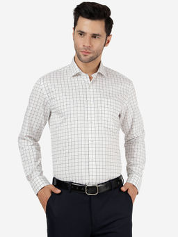 JadeBlue - Mens Cotton Checked White & Grey Regular Fit Full Sleeve Formal Shirt