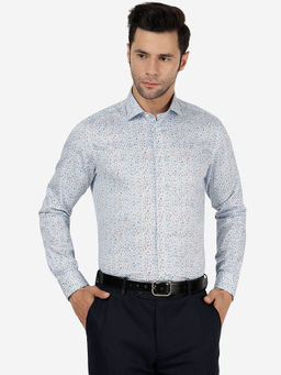 JB Studio - Mens Cotton Printed Sky Blue Slim Fit Full Sleeve Party Wear Shirt