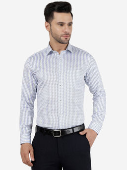 Metal - Men 100% Cotton Printed Blue & White Slim Fit Formal Shirt
