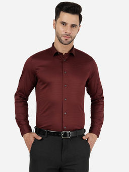 Greenfibre - Men 100% Cotton Striped Maroon Slim Fit Party Wear Shirt