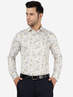 JB Studio - Mens Cotton Printed Lemon Grey Slim Fit Full Sleeve Party Wear Shirt
